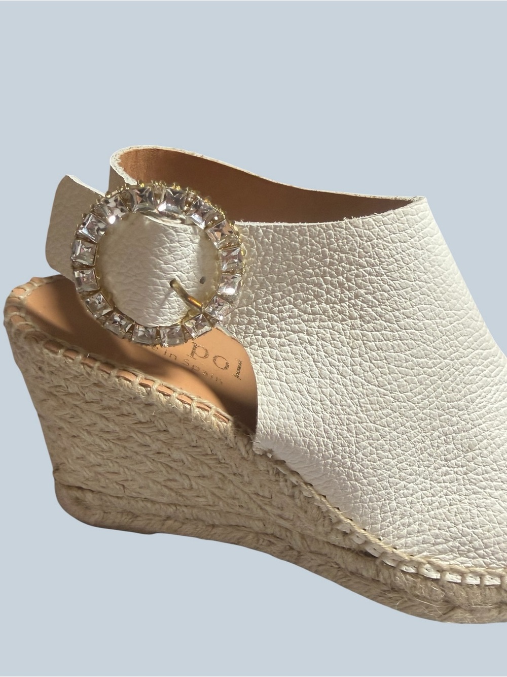 Maypol Made in Spain White Espadrille Wedge Sandals with Rhinestone Buckle - Picture 11 of 16
